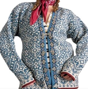 Norwear Vintage 80s Rare Iceland Folk 100% Wool Fair Isle Metal Clasps Cardigan